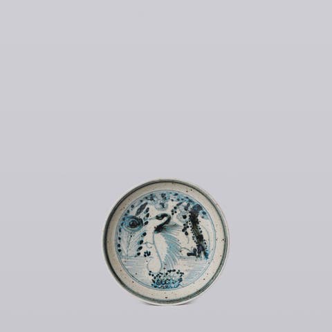 Small Blue and White Porcelain Dancing Crane Dish