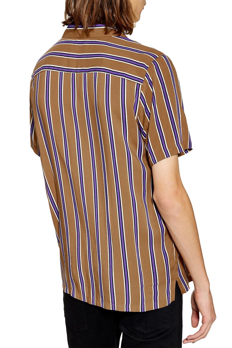 Stripe Revere Collar Camp Shirt, Alternate, color, BROWN MULTI