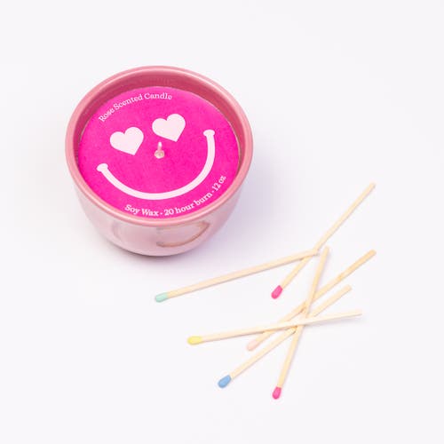 Totalee Gift Heart Eyes Smiley Catch All Candle Wax Pink 9 oz Burn Time 20 In Pink