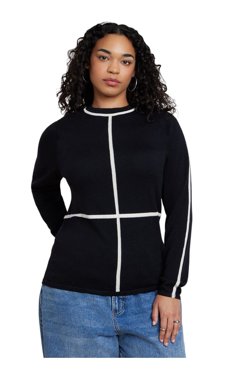 Contrast Line Detail Turtleneck Sweater, Main, color, BLACK ONYX