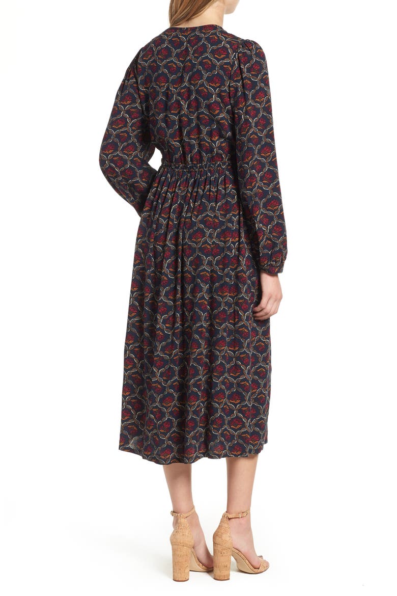 Print Midi Dress, Alternate, color, NAVY NIGHT LATTICE