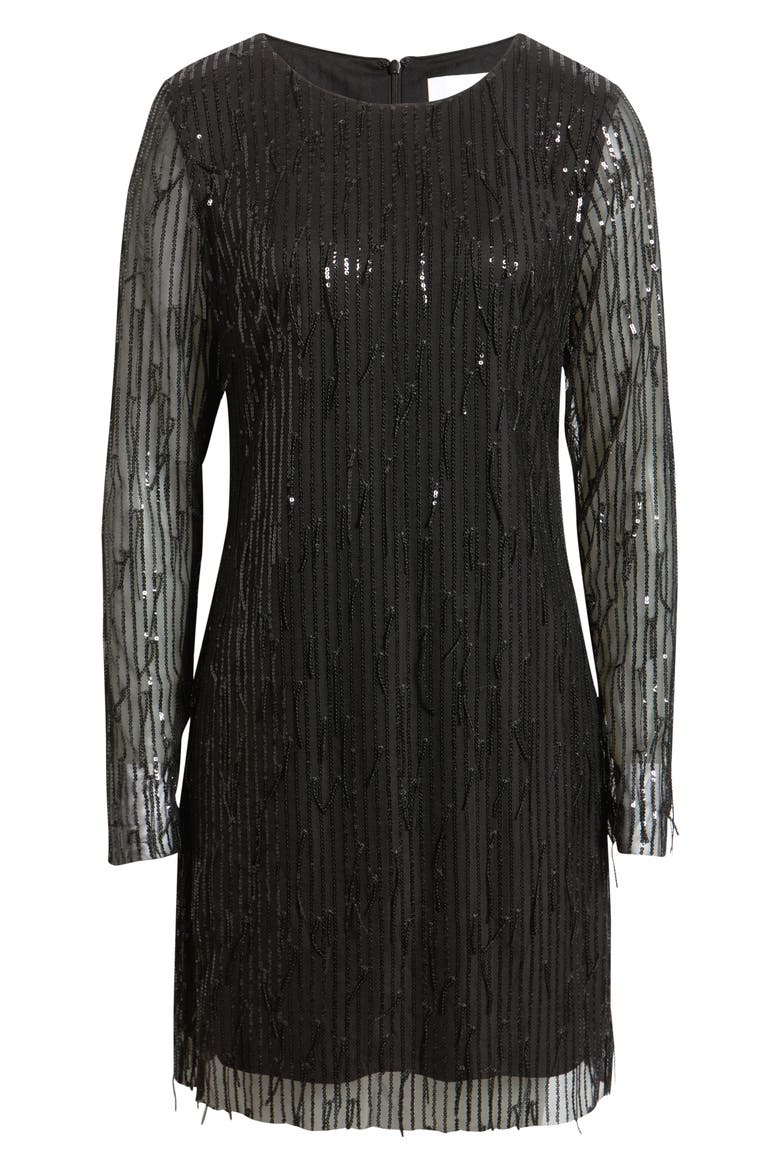 Fringe Sequin Long Sleeve Dress, Alternate, color, BLACK