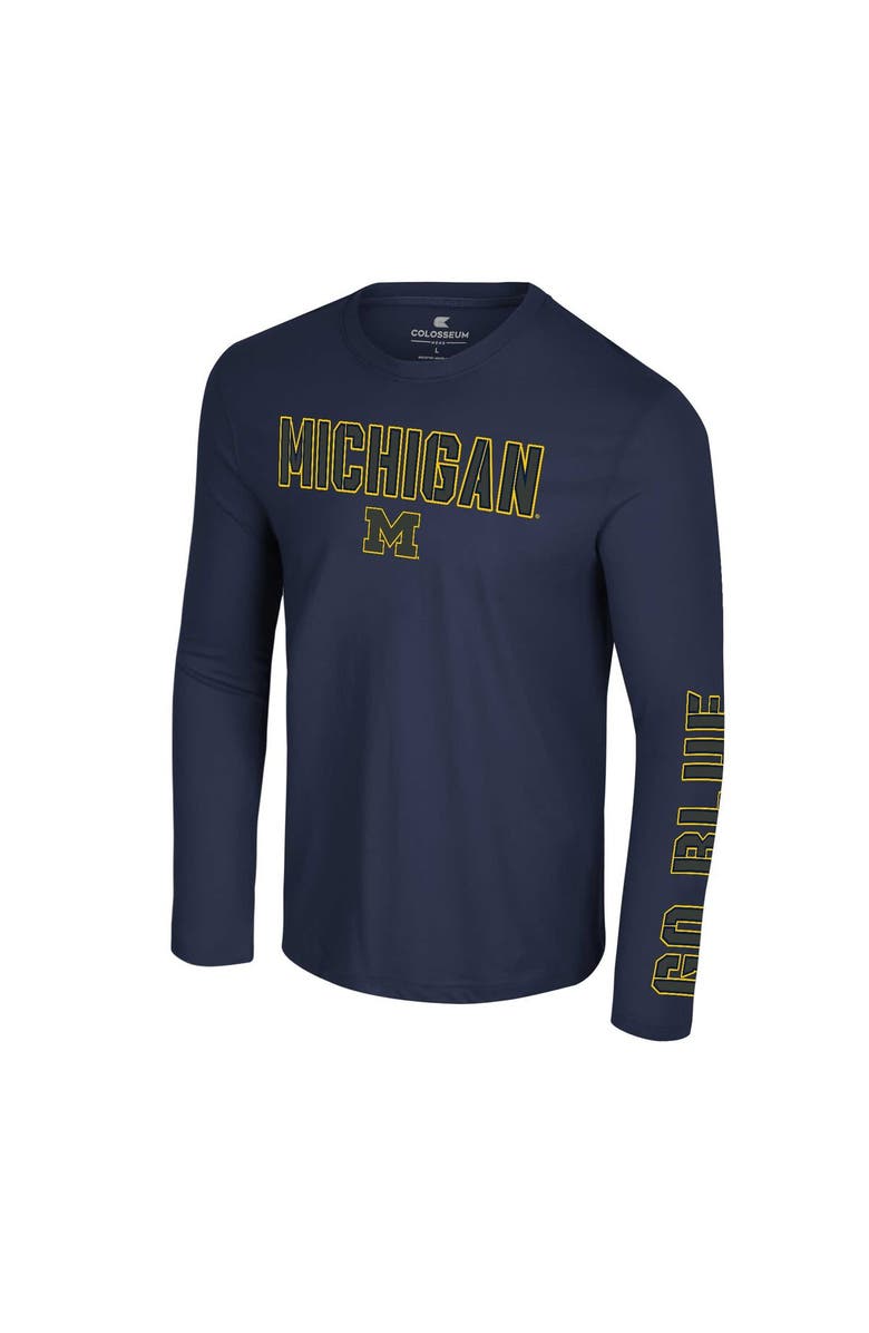 COLOSSEUM Men's Colosseum Navy Michigan Wolverines Color Pop Active Blend 2-Hit Long Sleeve T-Shirt, Alternate, color, 