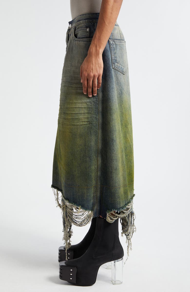 Rick Owens Destroyed Godet Denim Skirt, Alternate, color,