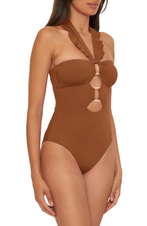Soluna Standard Buckle Up One Piece Bandeau Swimsuit With Cut Out Neck In Brown