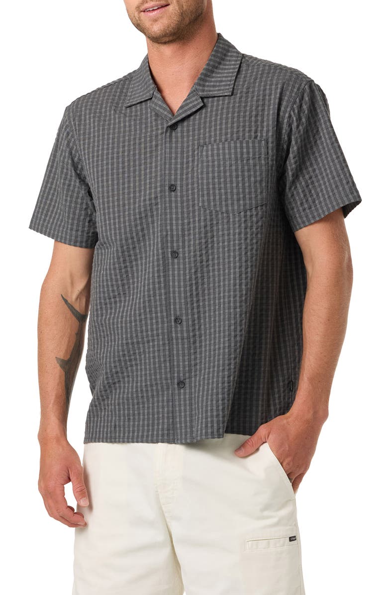 O'Neill OG Seersucker Plaid Camp Shirt, Main, color, Dark Shadow