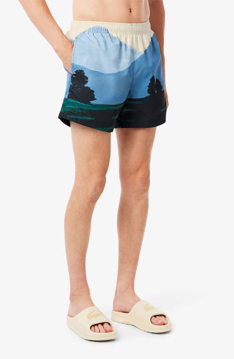 Landscape Print Swim Trunks