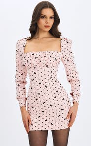 Miss Circle Perla Ruched Bust Velvet-Embossed Bow Mini Dress