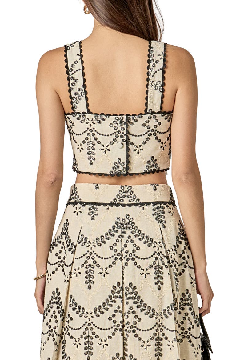 Embroidered Eyelet Crop Tank, Alternate, color, BEIGE/ BLACK