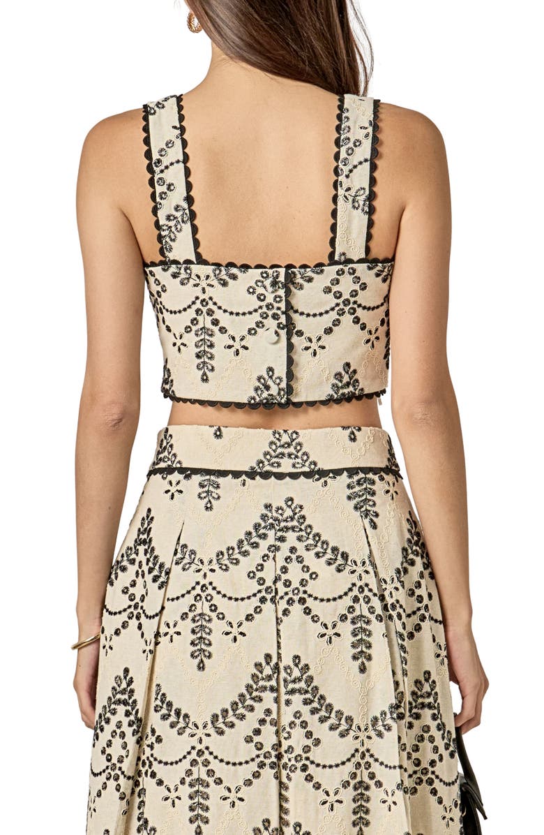 English Factory Embroidered Eyelet Crop Tank, Alternate, color, Beige/ Black