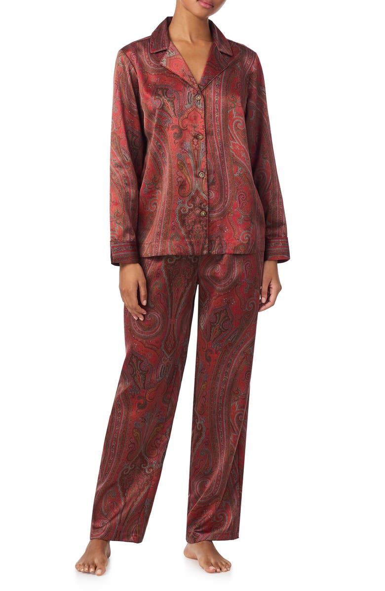 Lauren Ralph Lauren Printed Satin Pajamas, Main, color, Red/ Paisley