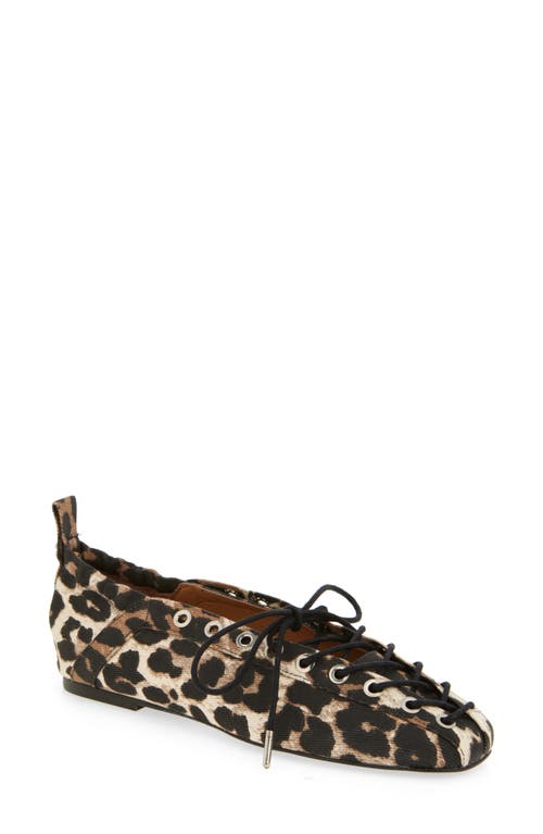 Shop Ganni Ghillie Ballerina Flat In Leopard