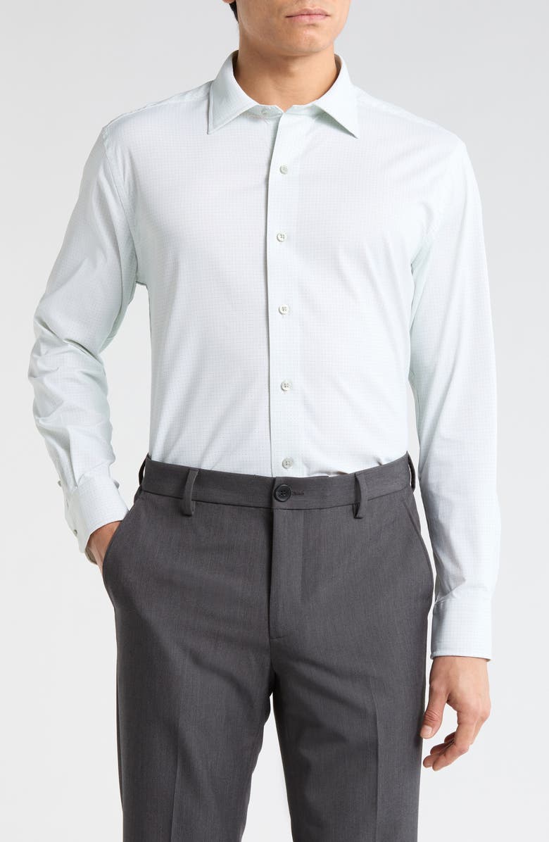 David Donahue Micro Print Performance Sport Shirt, Alternate, color, White Multi