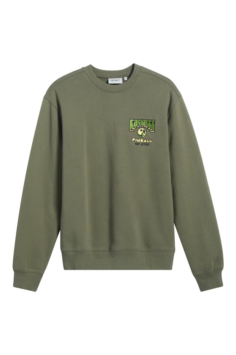 Pinball Embroidered Cotton Crewneck Sweatshirt, Alternate, color, LEAF