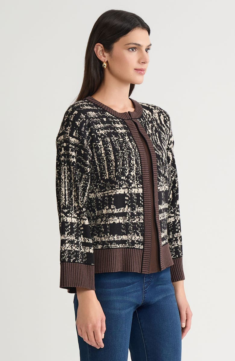 Ming Wang Relaxed Contrast Trim Cozy Knit Cardigan, Alternate, color, Dark Umber/Black/Twig