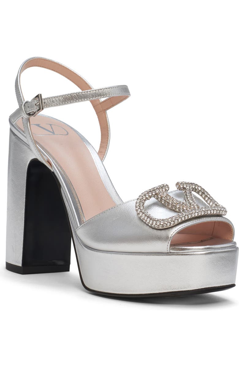 Valentino Garavani VLOGO Signature Metallic Platform Sandal, Main, color, Silver