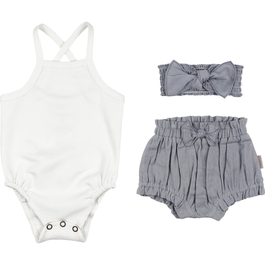 L'ovedbaby Organic Cotton Bodysuit, Bloomers & Headband Set In Blue