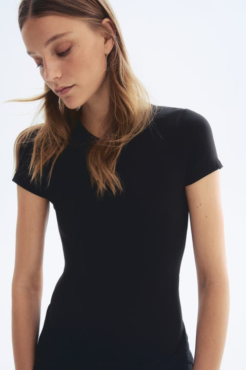 Short-sleeved microfiber bodysuit