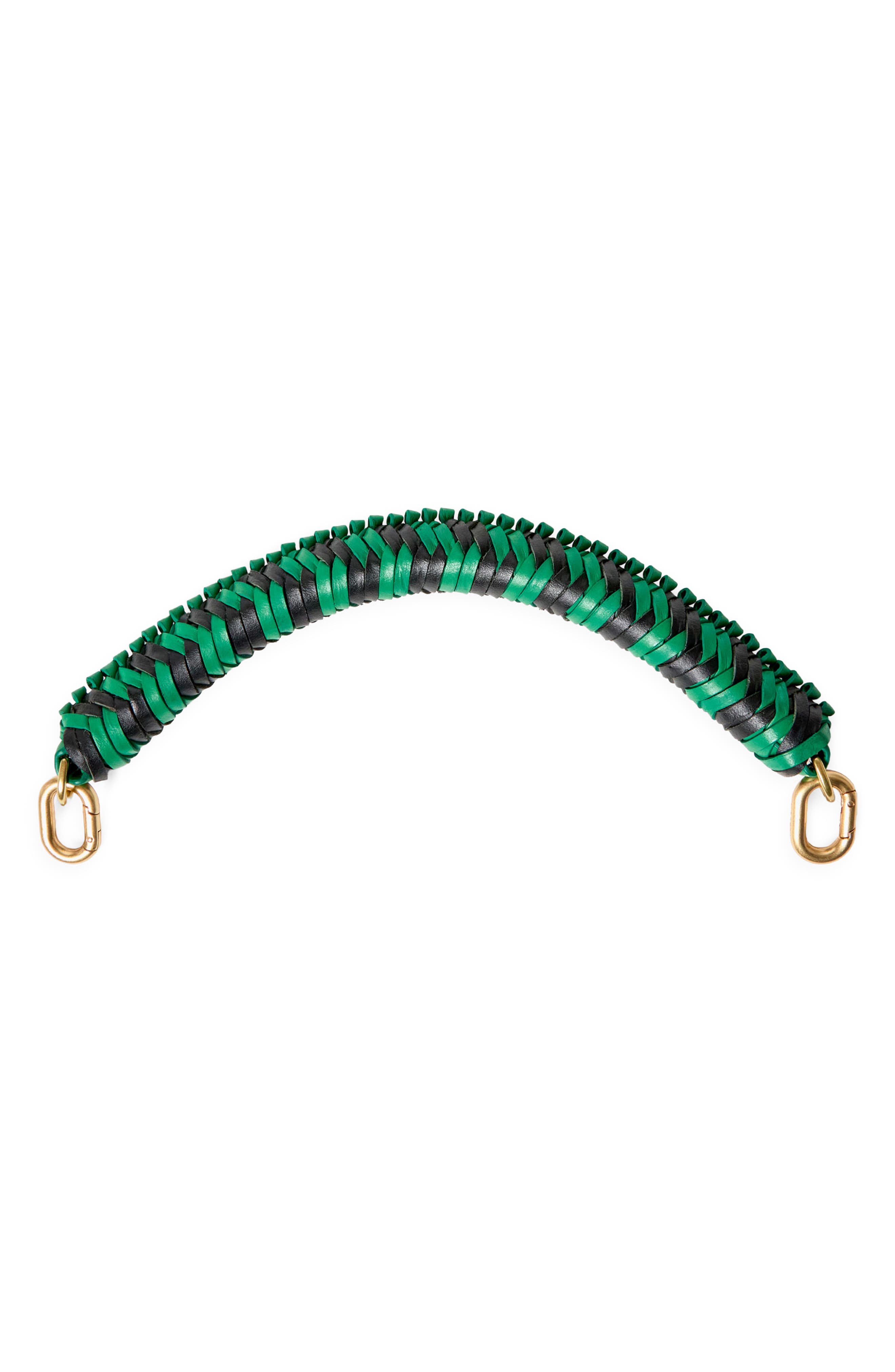 Clare V. Braided Leather Top Handle, Main, color, Green Apple/ Black