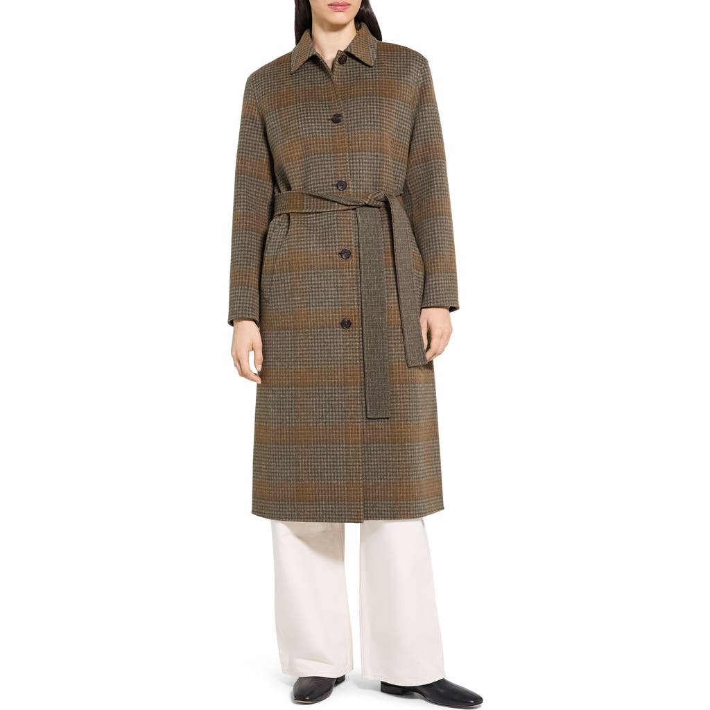 Theory Plaid Belted Wool & Cashmere Coat In Brown