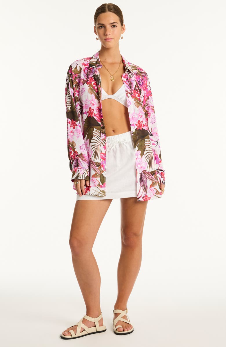 Sea Level Isla Beach Oversize Cover-Up Shirt, Alternate, color, White