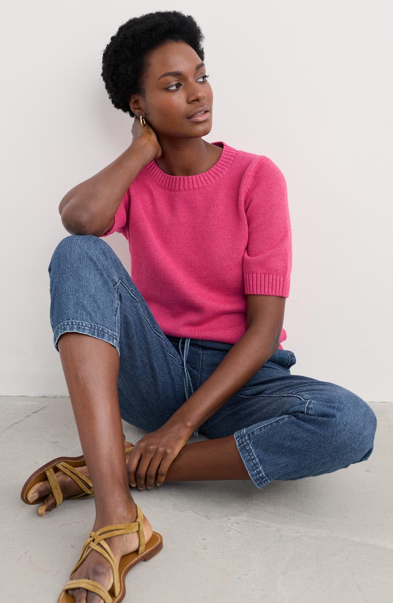 Seasalt Cornwall Studio Short Sleeve Organic Cotton Crewneck Sweater, Alternate, color, Knit Melange Tulip