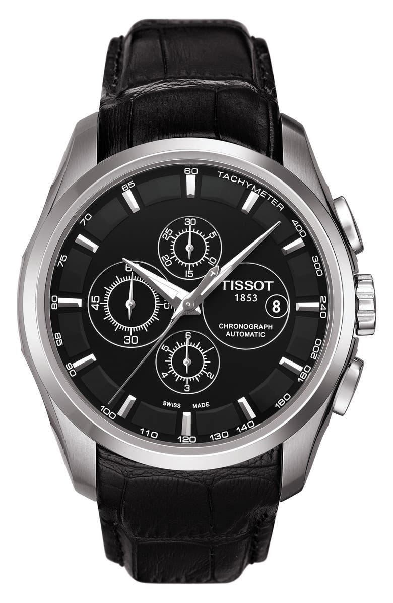 Tissot Couturier Automatic Chronograph Leather Strap Watch, 43mm, Main, color, 