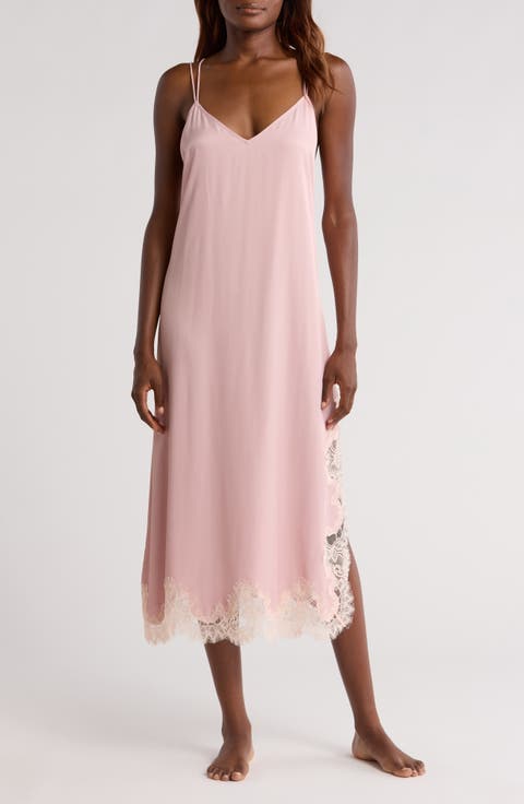 Midnight Lace Trim Satin Chemise