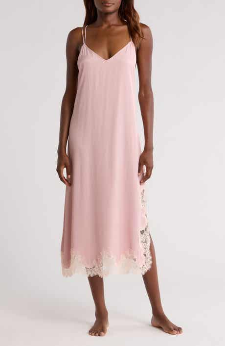 Midnight Lace Trim Satin Chemise