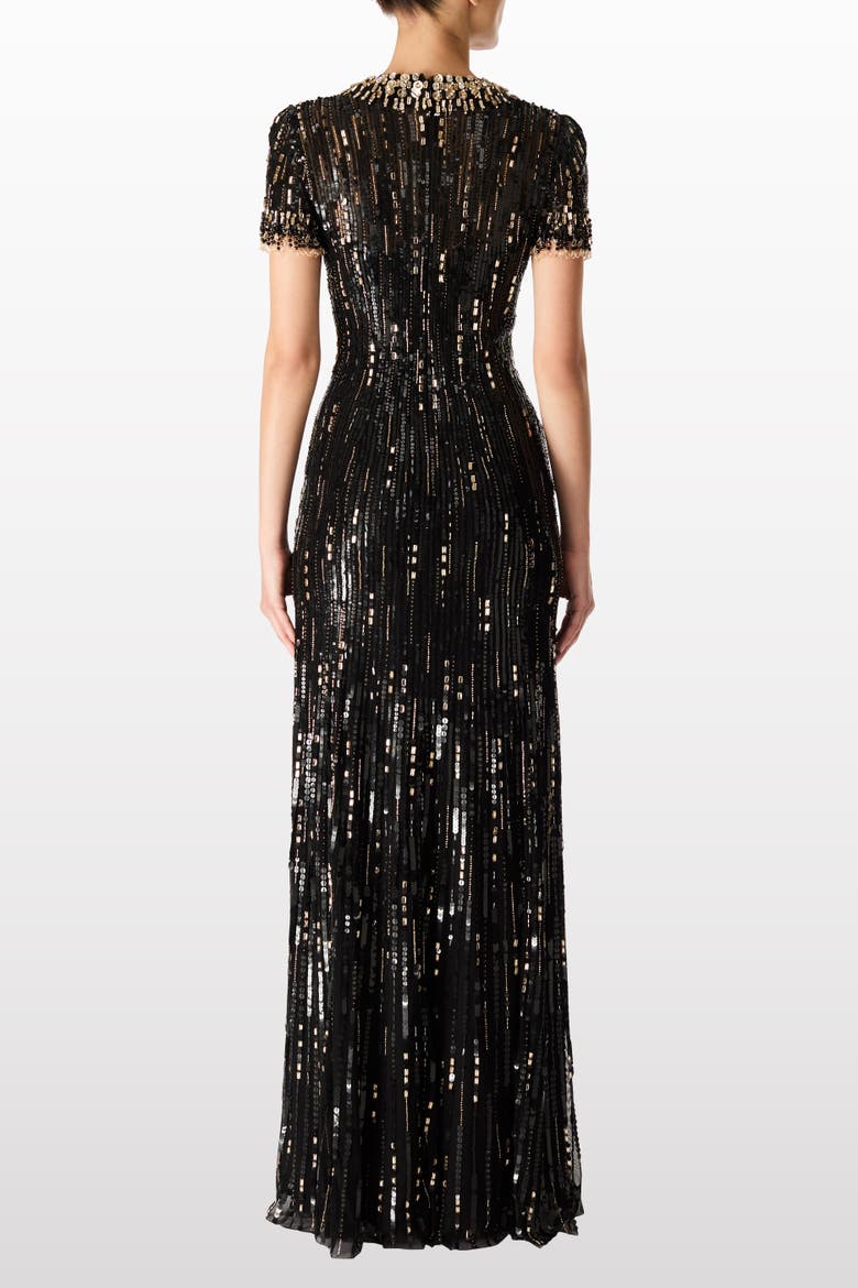 Nova Sequin-Embellished Keyhole-Neck Maxi Dress, Alternate, color, Liquorice/Gold