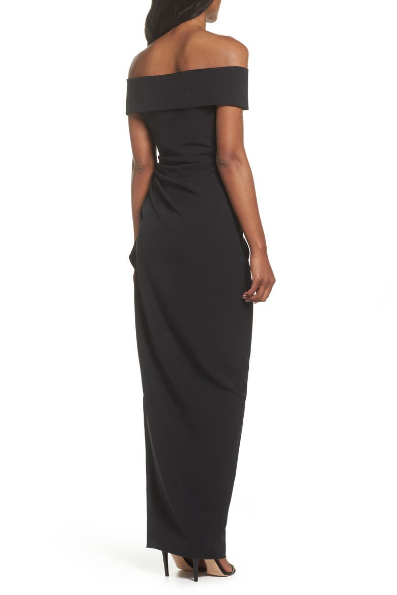 Off the Shoulder Crepe Column Gown, Alternate, color, BLACK