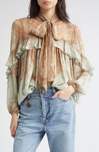 soorploom blouse テルマ　ハニー Zimmermann Memento Flutter Paisley Pussy Bow Top | Nordstrom
