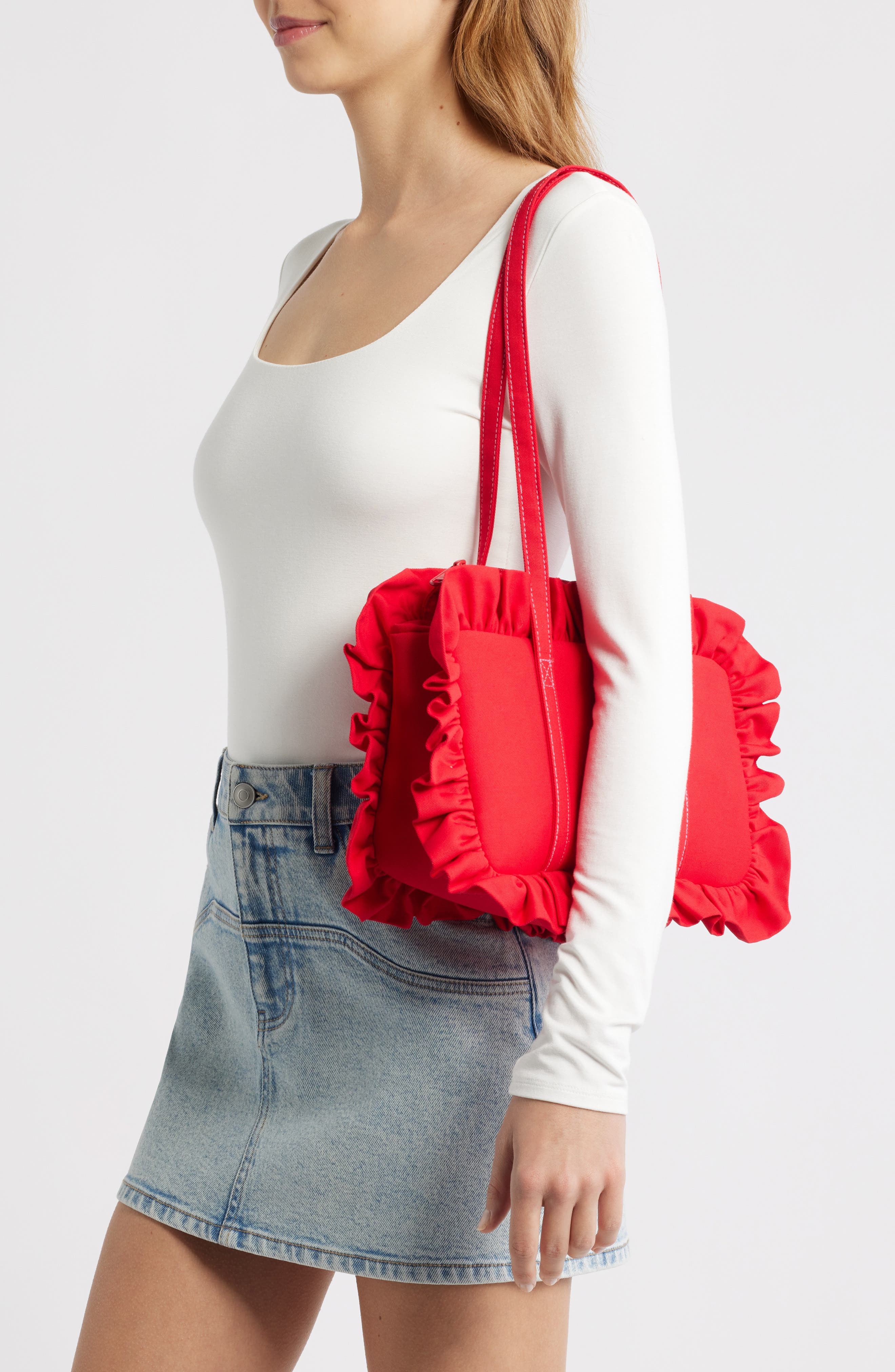 Ruffle Twill Bowler Bag, Alternate, color, RED
