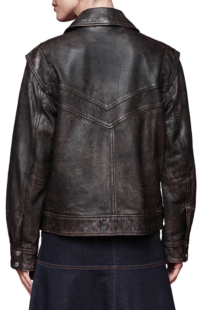 Avec Les Filles Leather Bomber Jacket, Alternate, color, Washed Black