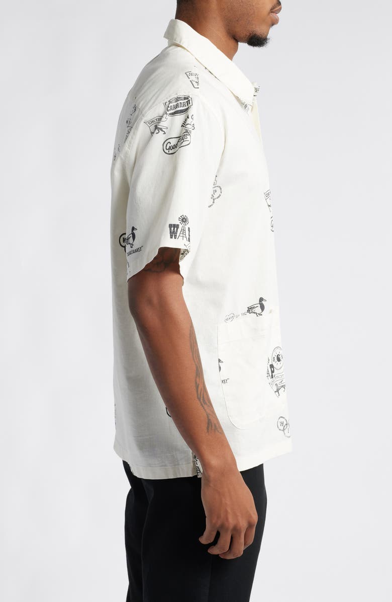 Carhartt Work In Progress Stamp Short Sleeve Cotton & Linen Button-Up Shirt, Alternate, color, 