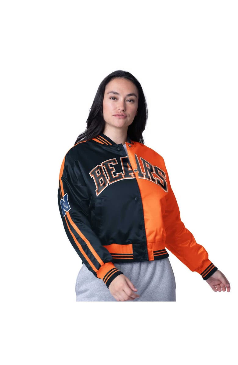 STARTER Women's Starter  Navy/Orange Chicago Bears Zone Blitz Cropped Full-Snap Satin Jacket, Alternate, color, Navy