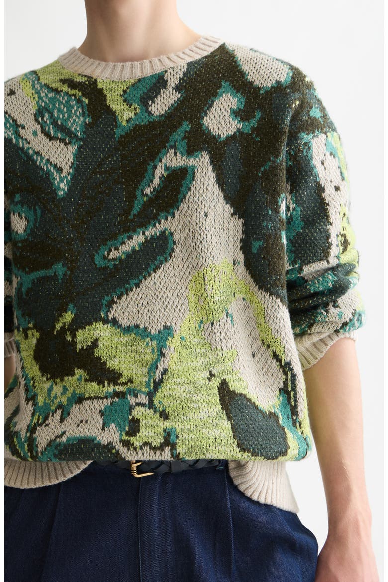 Oversize Floral Watercolor Crewneck Sweater, Alternate, color, WATERCOLOR