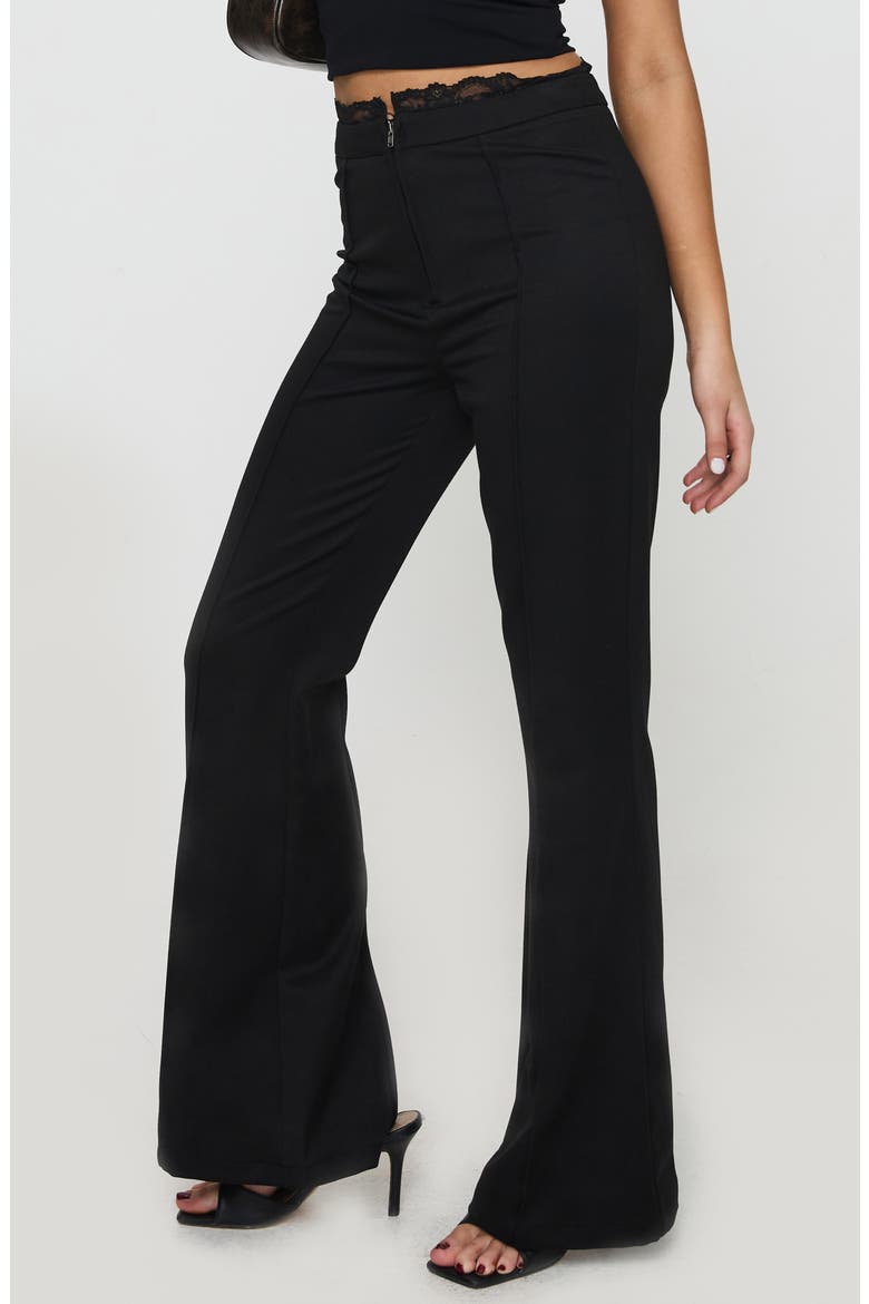 Stellina Lace Trim Slim Flare Pants, Alternate, color, BLACK