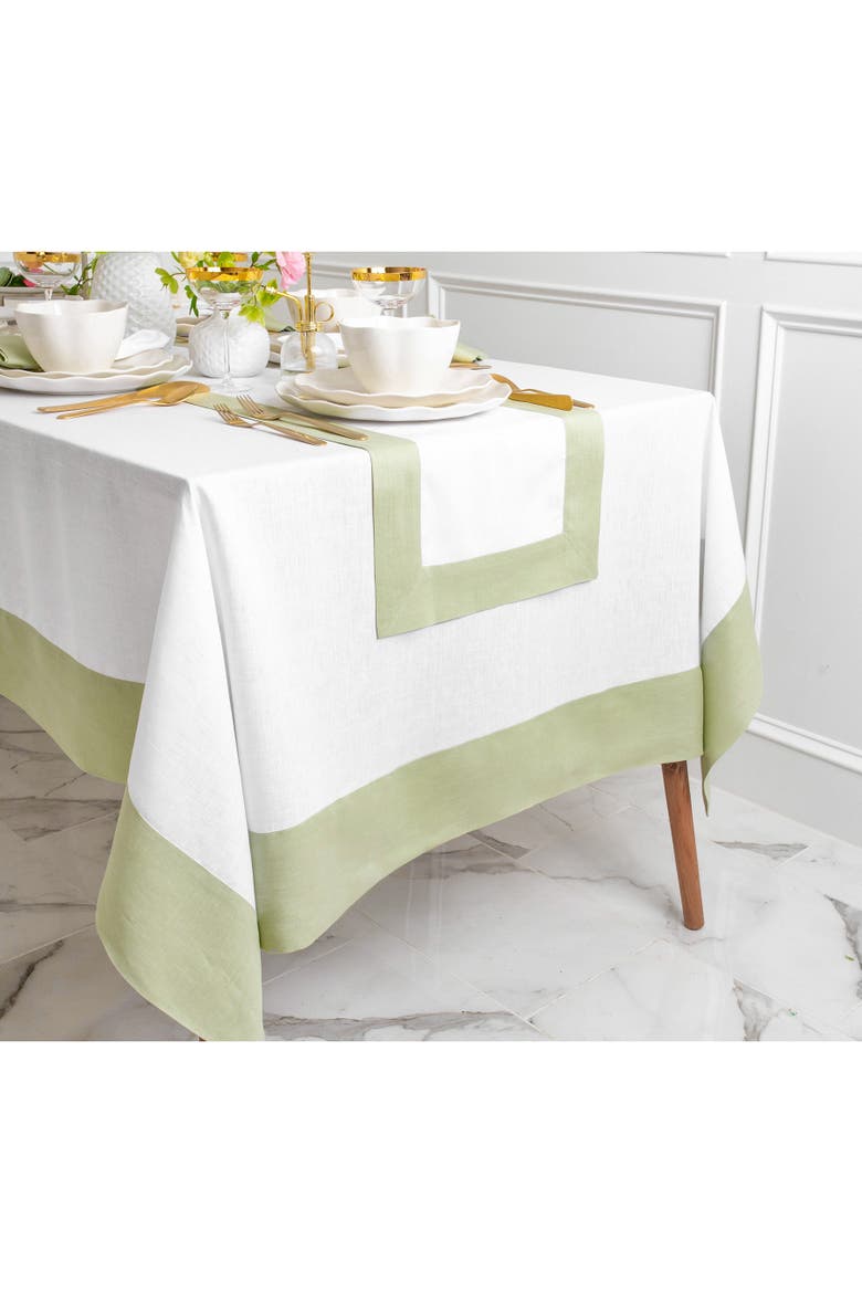 Linen Tablecloth - Contempo, Main, color, Sage Green and White