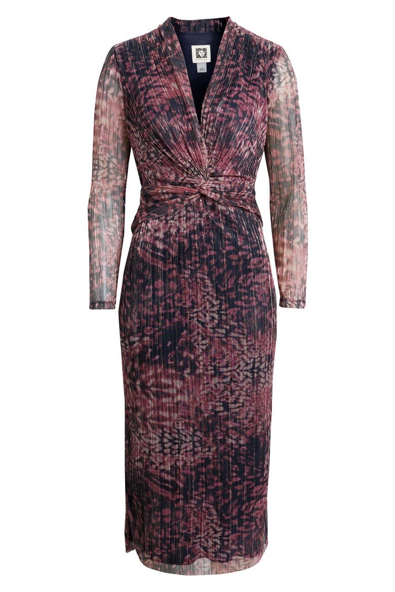 Floral Metallic Stripe Long Sleeve Midi Dress, Alternate, color, LOTUS PINK MULTI