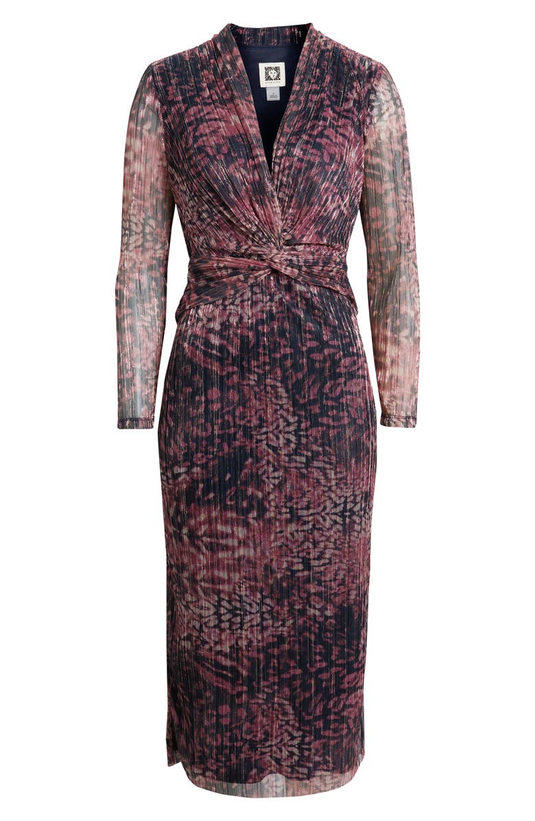 Anne Klein Floral Metallic Stripe Long Sleeve Midi Dress, Alternate, color, Lotus Pink Multi