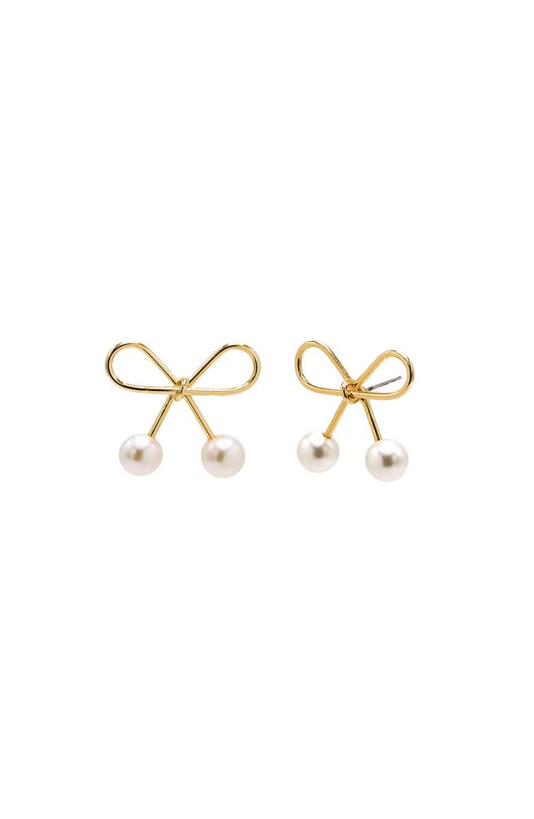 BY ADINA EDEN Bow Tie Double Pearl Stud Earring, Main, color,