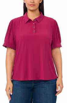 Scallop Trim Puff Sleeve Polo