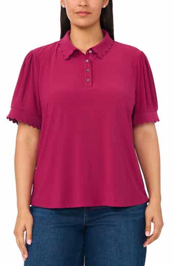 Scallop Trim Puff Sleeve Polo