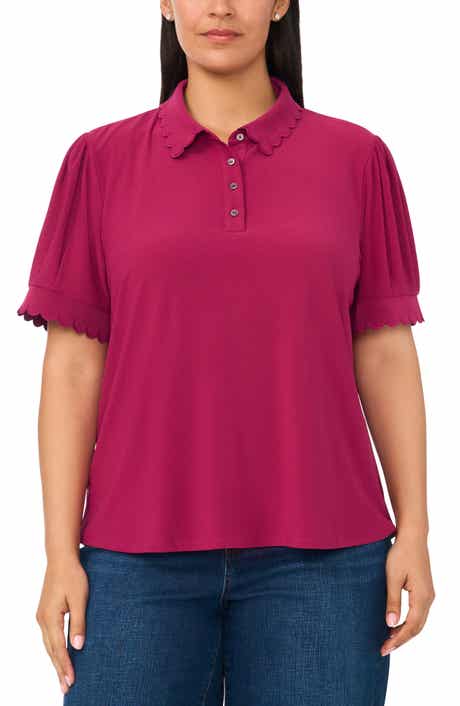 Scallop Trim Puff Sleeve Polo