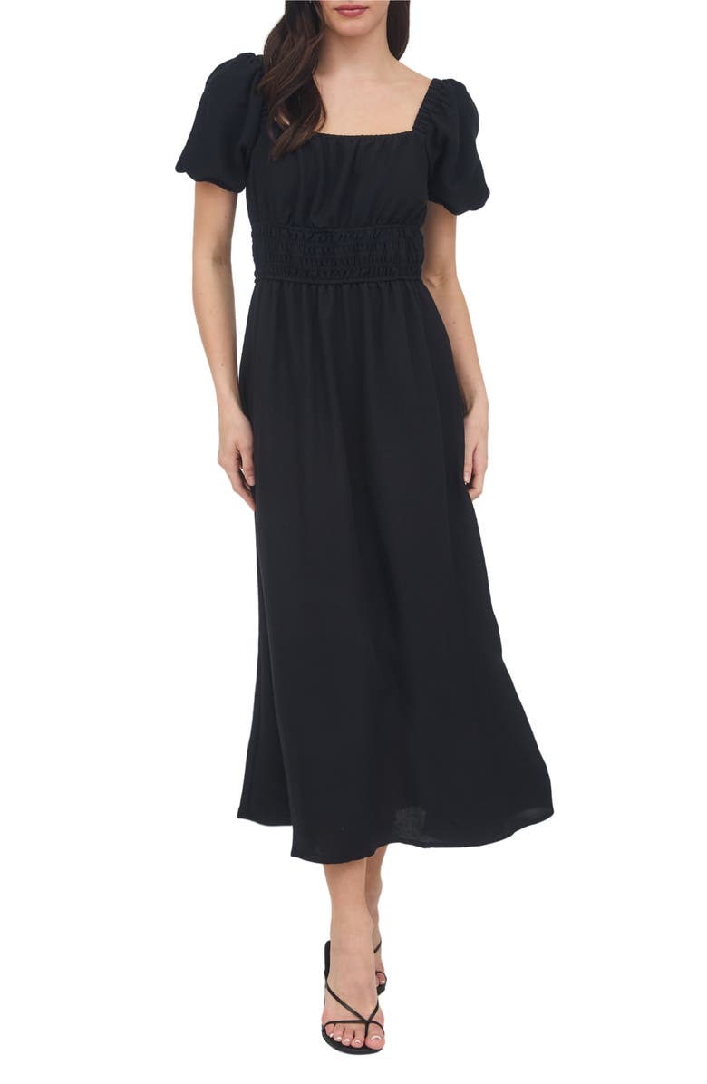 AUGUST SKY Puff Sleeve Midi Dress, Alternate, color, Black