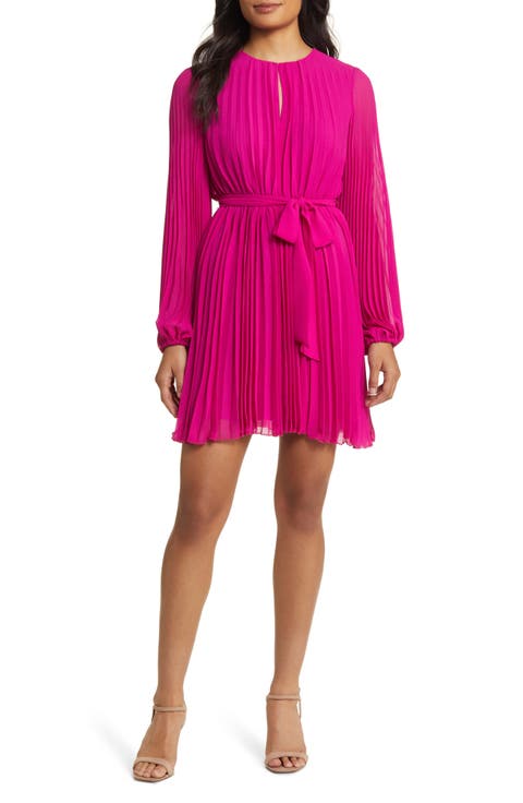 Long Sleeve Pleated Georgette Dress