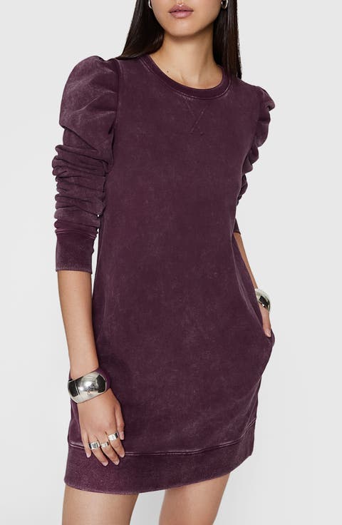 Janine Faded Puff Sleeve Cotton Sweatshirt Minidress