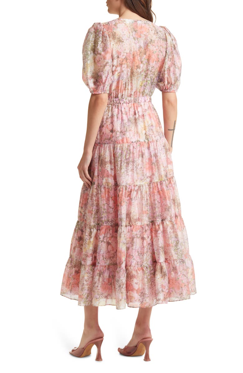 & Other Stories Floral Cutout Puff Sleeve Organza Midi Dress, Alternate, color,