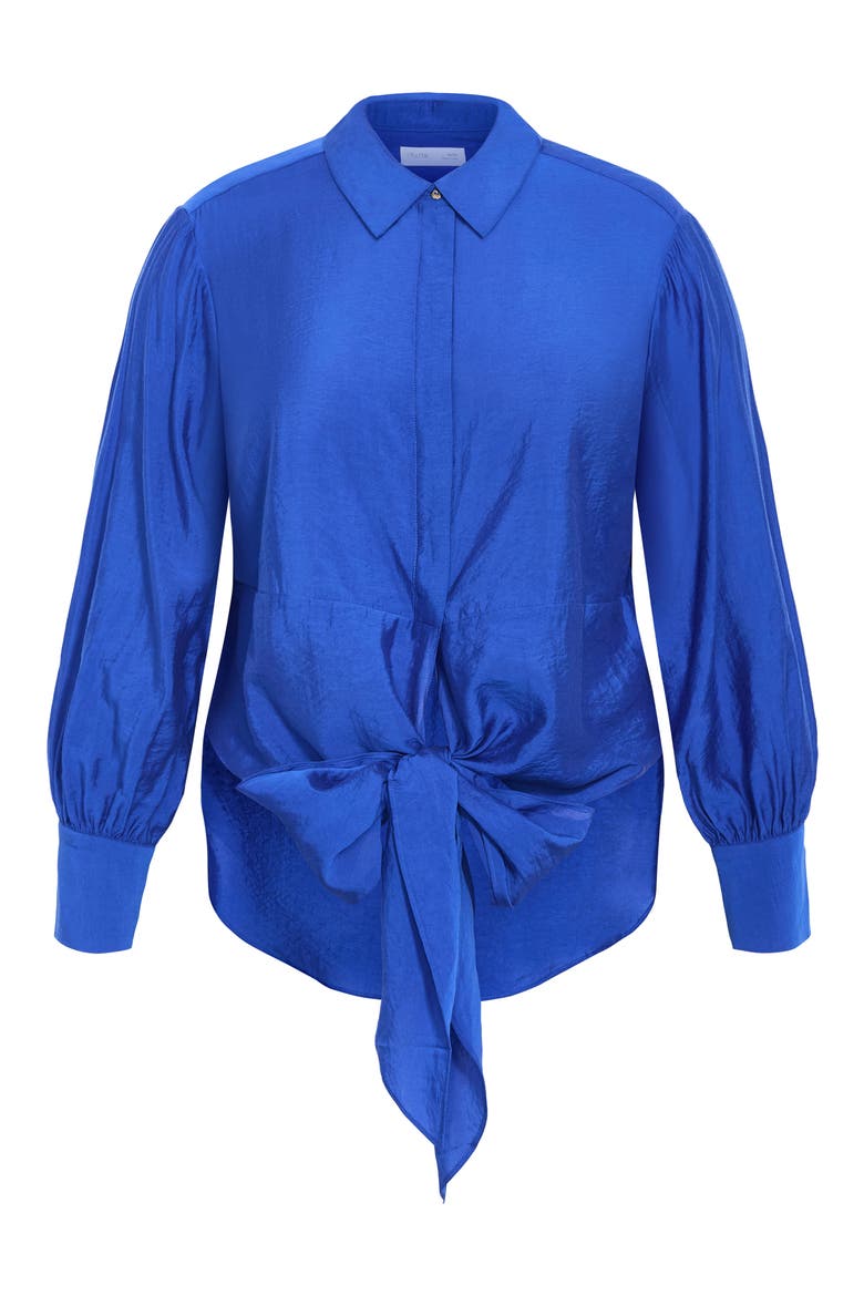 Elena Tie Waist Button-Up Shirt, Alternate, color, CERULEAN